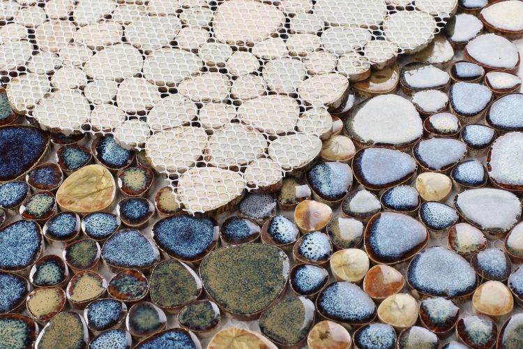 New | Pebble | Blue, Beige & Yellow | Mosaic Sheet Tile | Walls, Interior Floors, Showers, Pools & Pool Liners