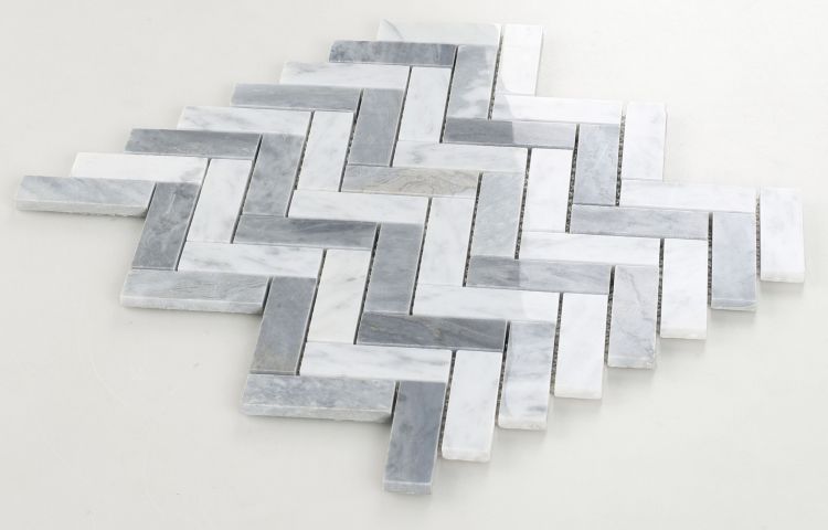 New | Herringbone | White & Gray | Walls, Interior Floors & Showers