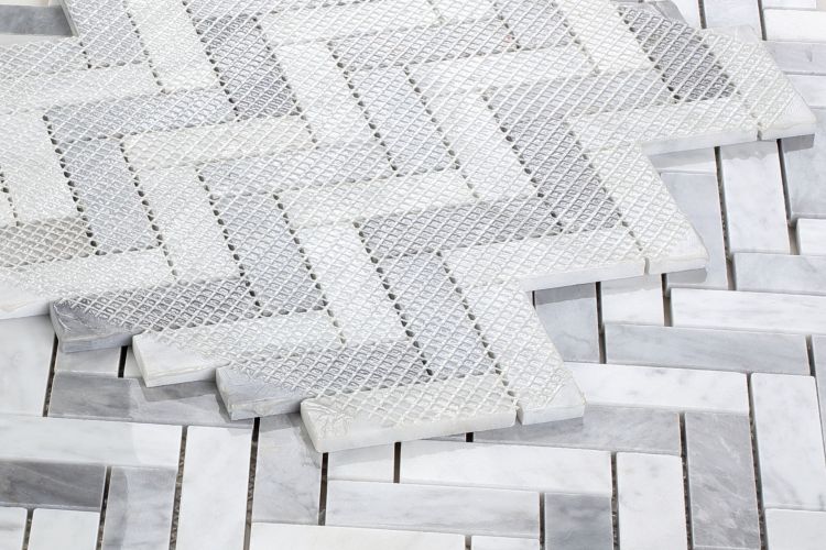 New | Herringbone | White & Gray | Walls, Interior Floors & Showers