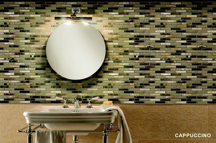 New | Linear | Beige & Brown | Mosaic Sheet Tile | Interior Walls & Shower Walls