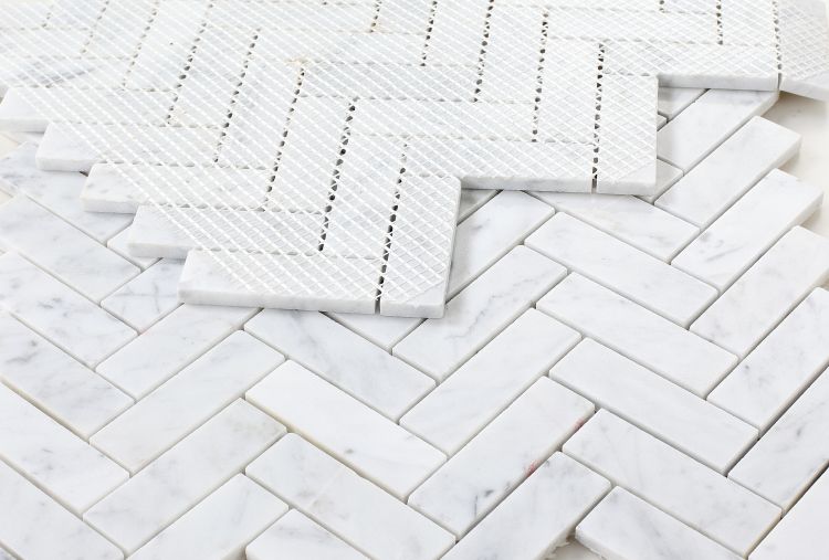 New | Herringbone | White | Mosaic Sheet Tile | Walls, Interior Floors & Showers