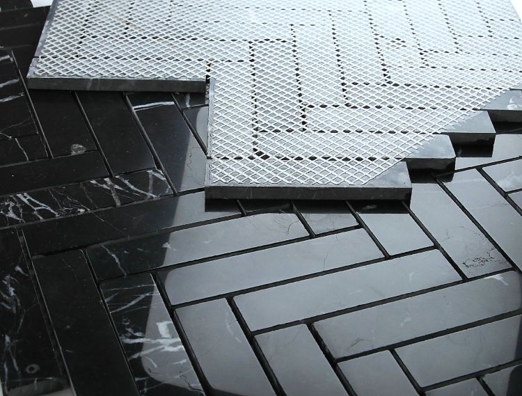 New | Herringbone | Black | Mosaic Sheet Tile | Walls, Interior Floors & Showers