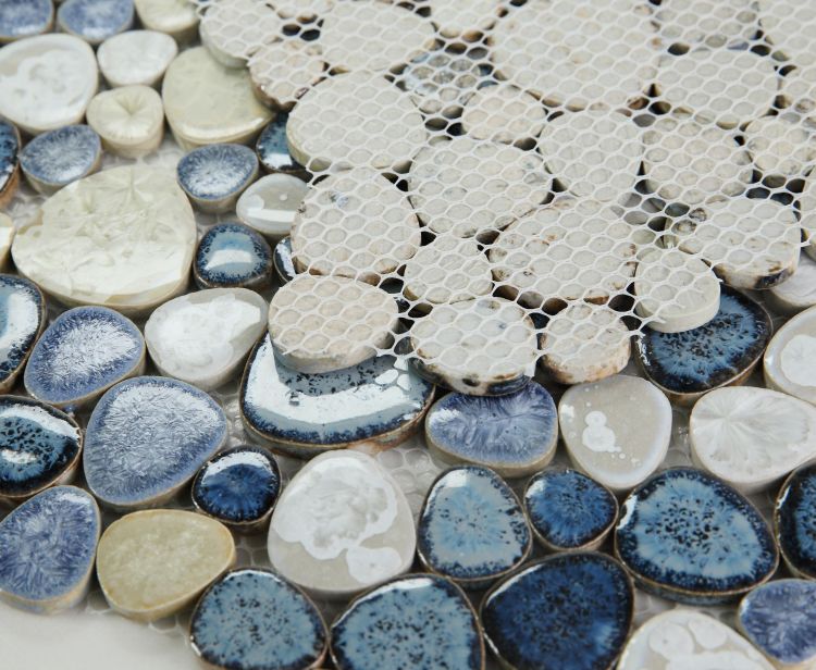 New | Pebble | Blue, Beige & White | Mosaic Sheet Tile | Walls, Floors, Showers, Pools & Pool Liners