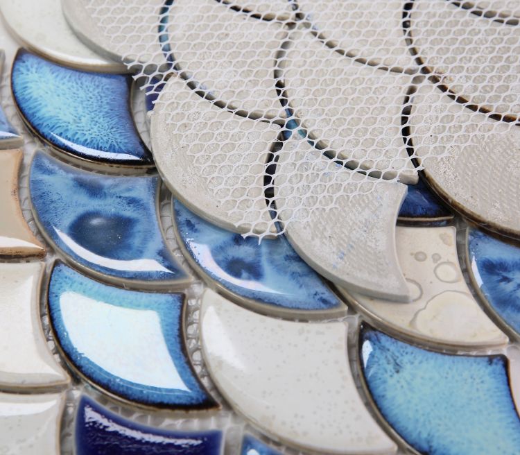 New | Scale | Blue, White & Beige | Mosaic Sheet Tile | Walls, Interior Floors, Showers, Pools & Pool Liners