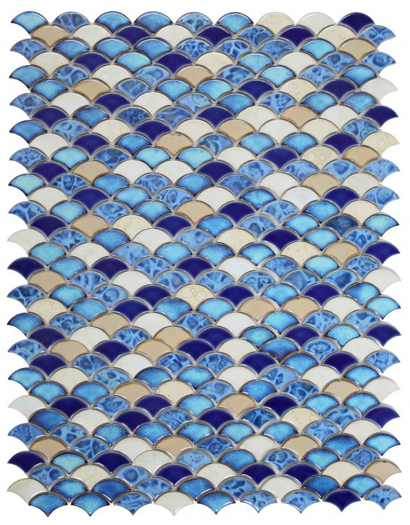 New | Scale | Blue, White & Beige | Mosaic Sheet Tile | Walls, Interior Floors, Showers, Pools & Pool Liners