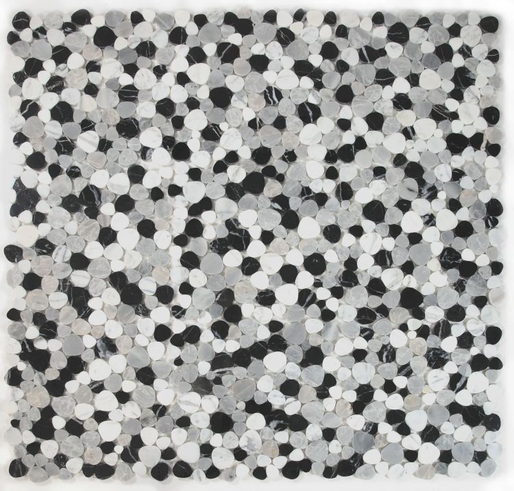 New | Pebble | White, Gray, & Black Marble | Mosaic Sheet Tile | Walls, Interior Floors, & Showers