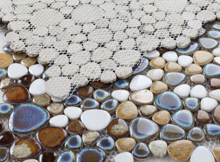 New | Pebble | Blue, Beige & White | Mosaic Sheet Tile | Walls, Interior Floors, Showers, Pools & Pool Liners