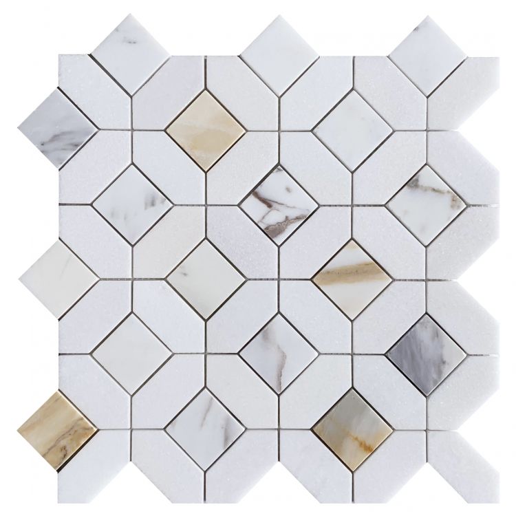 New | Hexagon | White & Gold | Mosaic Sheet Tile | Walls, Interior Floors & Showers