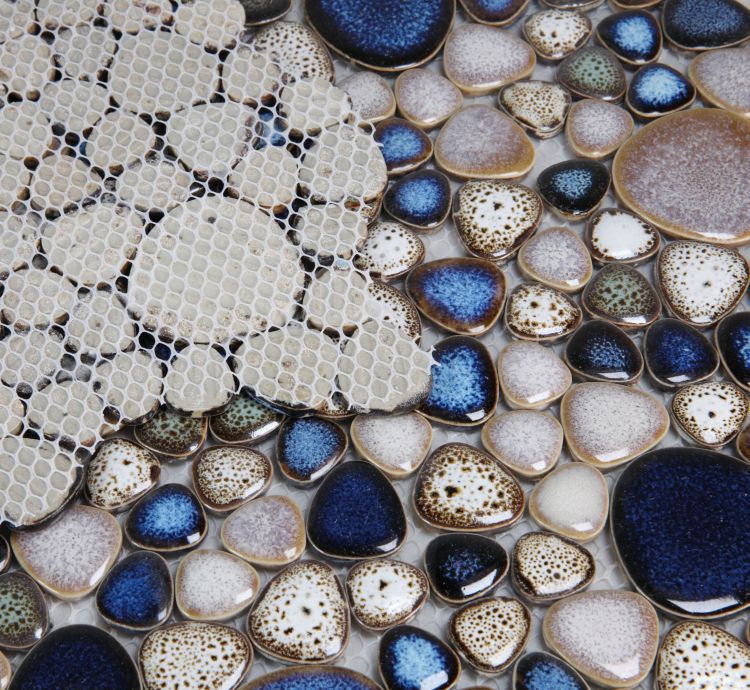 New | Pebble | Beige & Blue | Mosaic Sheet Tile | Walls, Interior Floors, Showers, Pools & Pool Liners
