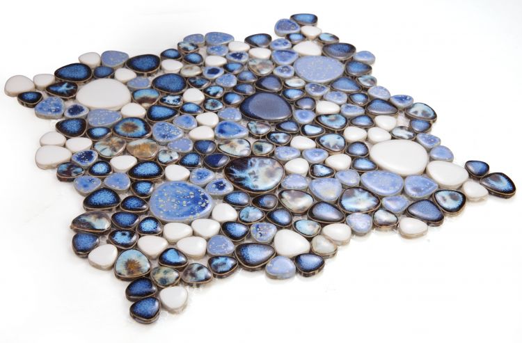 New | Pebble | Blue & White | Mosaic Sheet Tile | Walls, Floors, Showers, Pools & Pool Liners