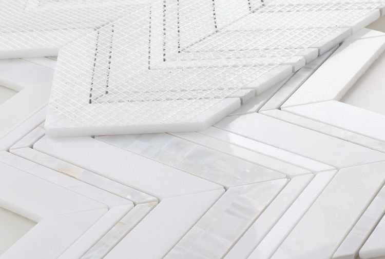 New | Herringbone | White | Mosaic Sheet Tile | Interior Walls & Shower Walls