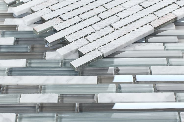 New | Glass | Blue & Gray | Mosaic Sheet Tile | Interior Walls & Showers
