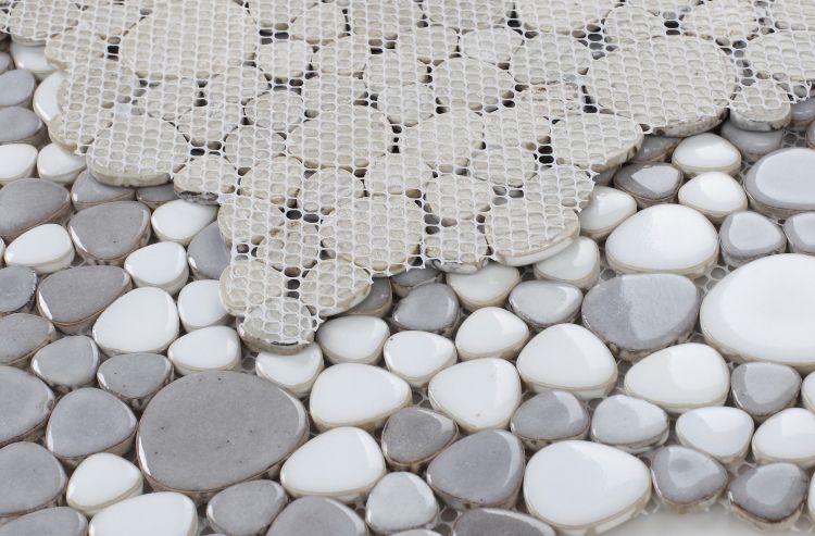 New | Pebble | Gray & White | Mosaic Sheet Tile | Walls, Interior Floors, Showers, Pools & Pool Liners