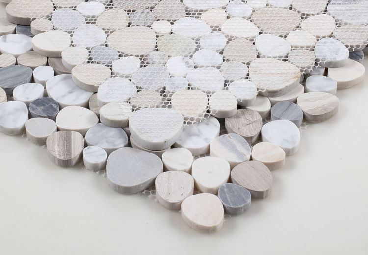 New | Pebble | Blue, Tan, & White | Mosaic Sheet Tile | Walls, Interior Floors, & Showers