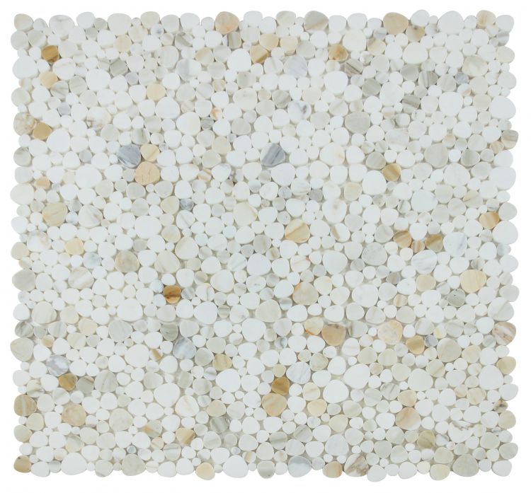 New | Pebble | Gold, White & Light Green | Mosaic Sheet Tile | Walls, Interior Floors, & Showers
