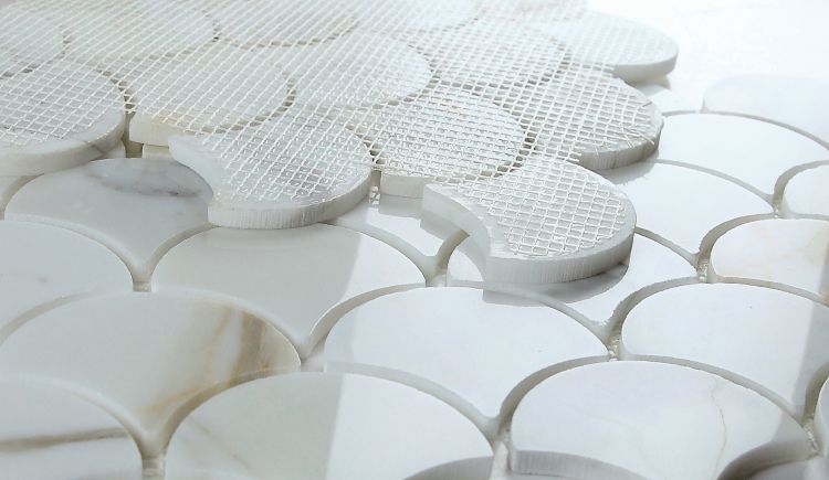 New | Scale | White & Gold | Mosaic Sheet Tile | Walls, Interior Floors & Showers