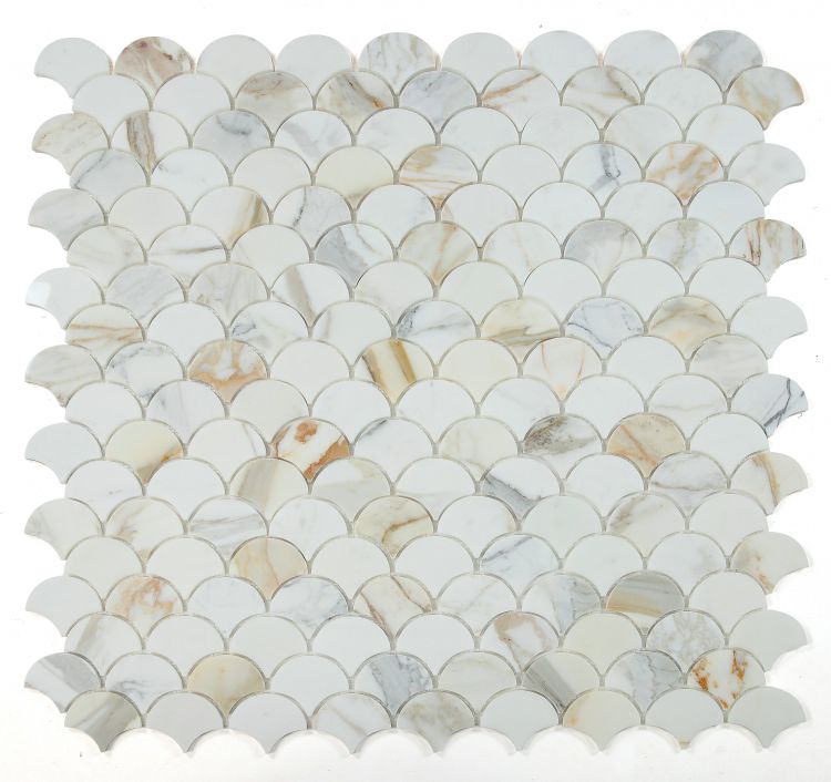 New | Scale | White & Gold | Mosaic Sheet Tile | Walls, Interior Floors & Showers