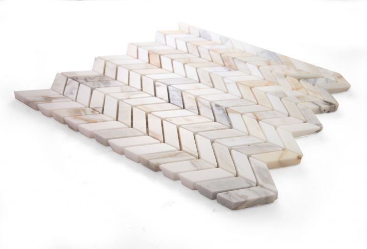 New | Herringbone | White & Tan | Mosaic Sheet Tile | Walls, Interior Floors & Showers