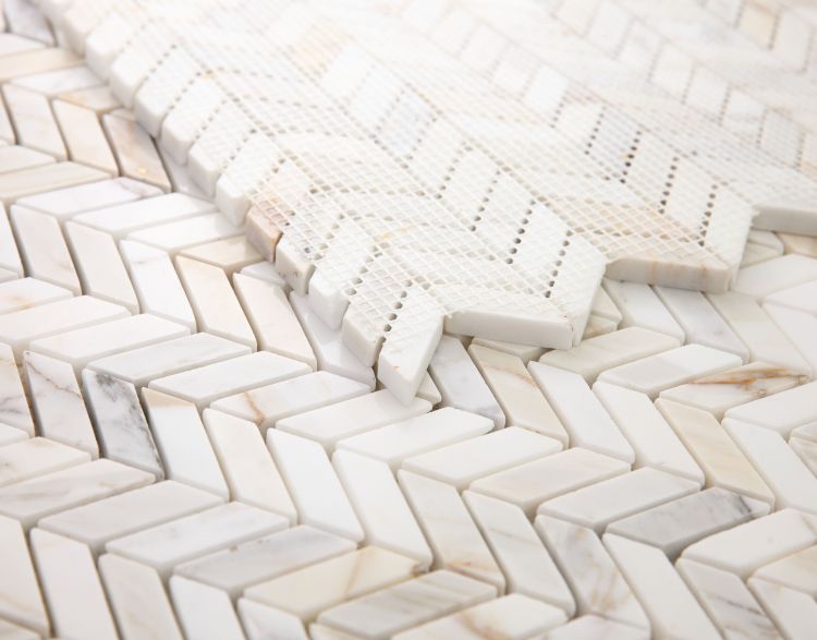 New | Herringbone | White & Tan | Mosaic Sheet Tile | Walls, Interior Floors & Showers