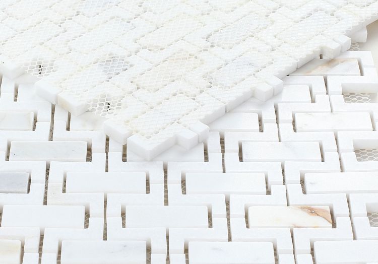 New | Brick | White & Gold | Mosaic Sheet Tile | Walls, Showers & Interior Floors