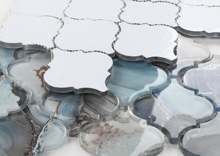 New | Spade | Blue, Dark Gray, Brown & White | Mosaic Sheet Tile | Interior Walls & Shower Walls
