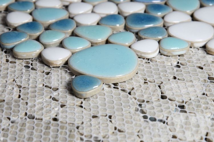 New | Pebble | Green, White & Blue | Mosaic Sheet Tile | Walls, Interior Floors, Showers, Pools & Pool Liners