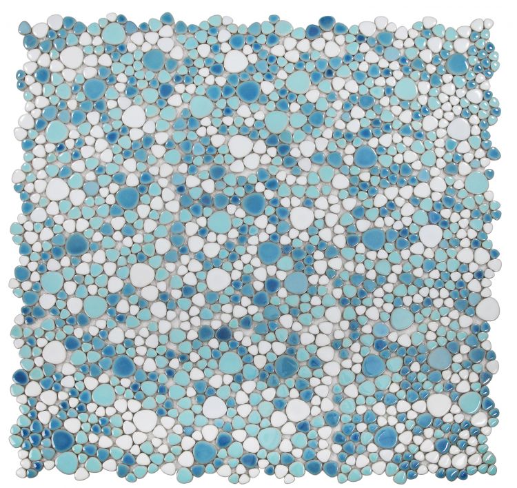 New | Pebble | Green, White & Blue | Mosaic Sheet Tile | Walls, Interior Floors, Showers, Pools & Pool Liners