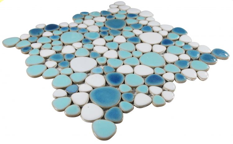 New | Pebble | Green, White & Blue | Mosaic Sheet Tile | Walls, Interior Floors, Showers, Pools & Pool Liners