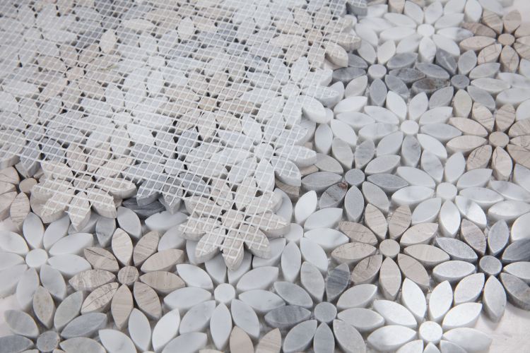 New | Flower | Blue, Gray & White | Mosaic Sheet Tile | Walls, Interior Floors & Showers