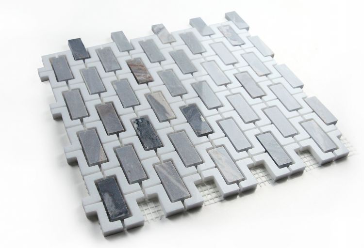 New | Brick | Blue, White & Gray | Mosaic Sheet Tile | Walls, Showers & Interior Floors