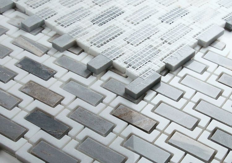 New | Brick | Blue, White & Gray | Mosaic Sheet Tile | Walls, Showers & Interior Floors