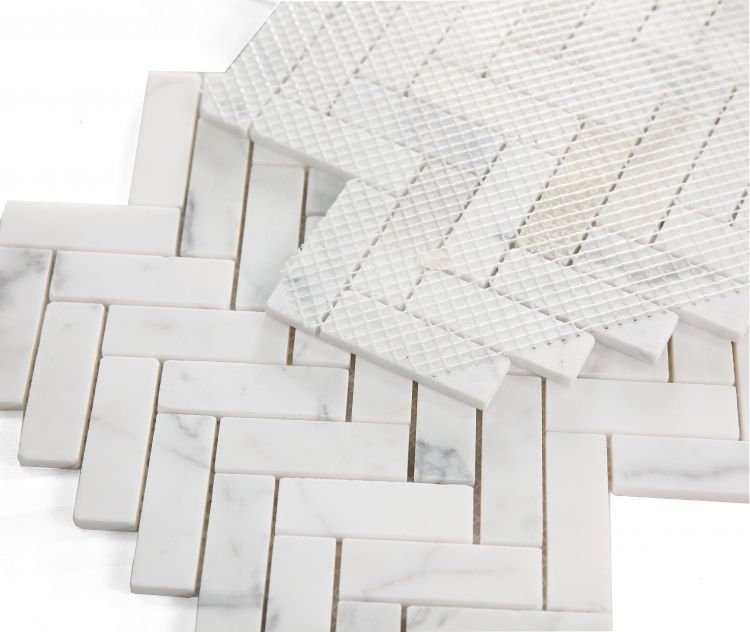 New | Herringbone | White | Mosaic Sheet Tile | Walls, Interior Floors & Showers