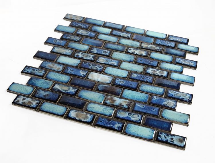 New | Brick | Blue | Mosaic Sheet Tile | Walls, Interior Floors, Showers & Pools
