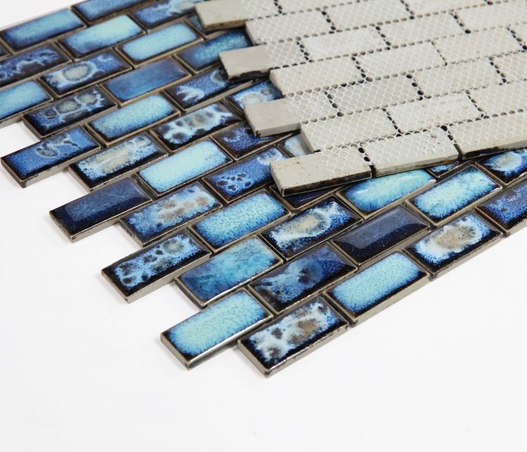 New | Brick | Blue | Mosaic Sheet Tile | Walls, Interior Floors, Showers & Pools