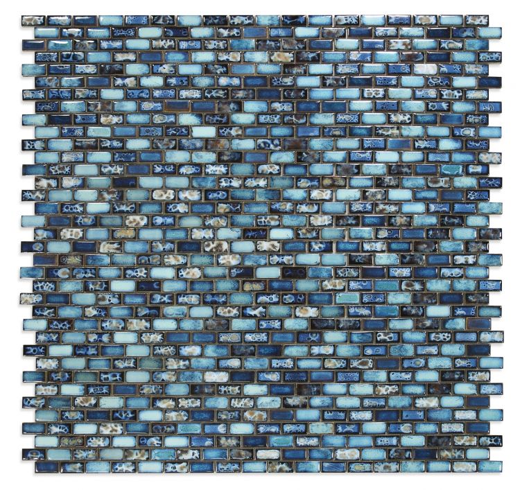New | Brick | Blue | Mosaic Sheet Tile | Walls, Interior Floors, Showers & Pools