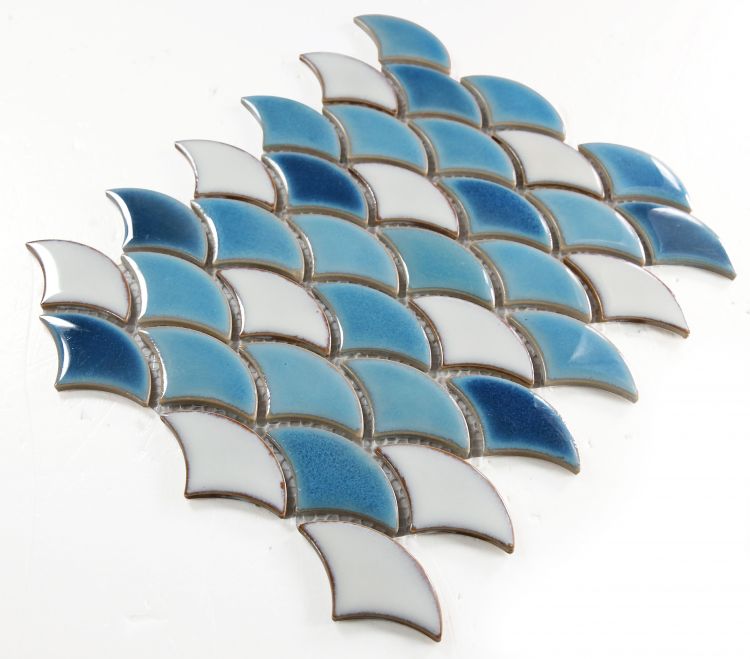 New | Scale | Blue & White | Mosaic Sheet Tile | Walls, Interior Floors, Showers, Pools & Pool Liners