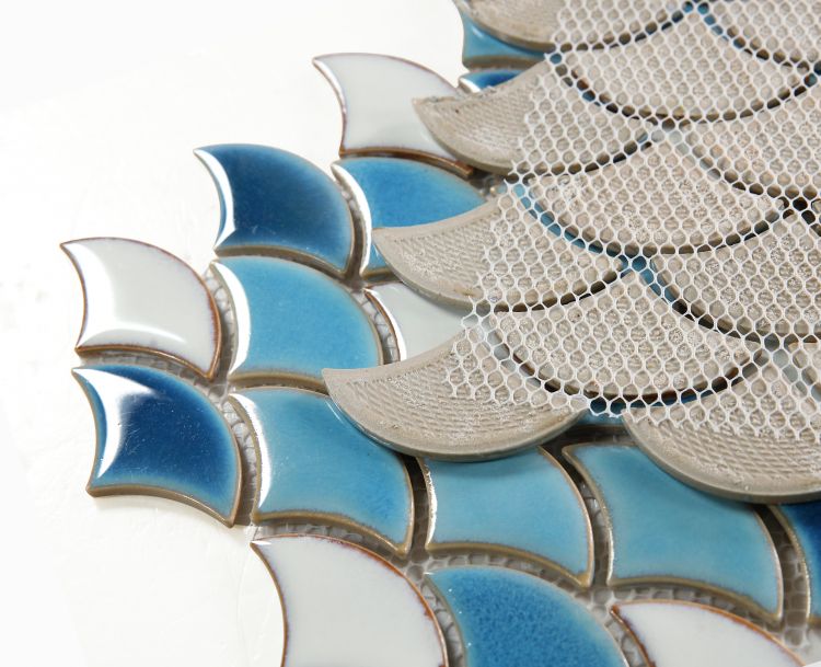 New | Scale | Blue & White | Mosaic Sheet Tile | Walls, Interior Floors, Showers, Pools & Pool Liners