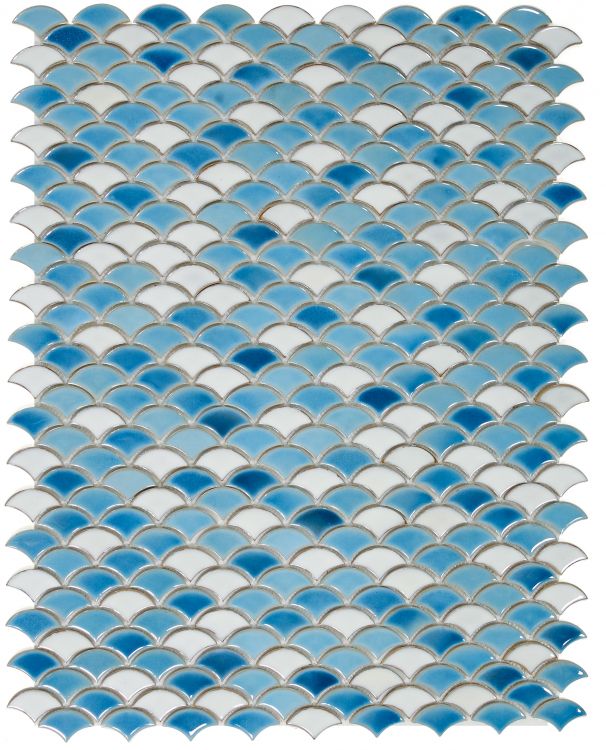 New | Scale | Blue & White | Mosaic Sheet Tile | Walls, Interior Floors, Showers, Pools & Pool Liners