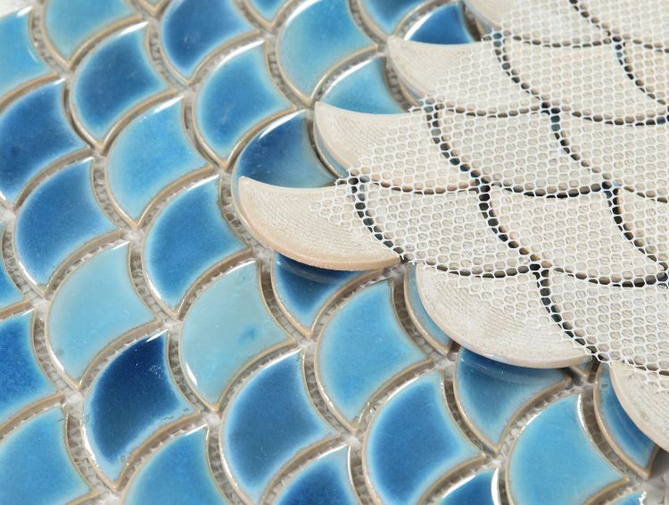 New | Scale | Blue | Mosaic Sheet Tile | Walls, Interior Floors, Showers, Pools & Pool Liners