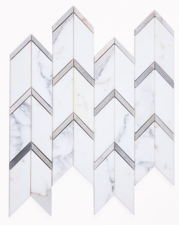 New | Chevron & Herringbone | White & Blue | Mosaic Sheet Tile | Walls, Interior Floors, & Showers