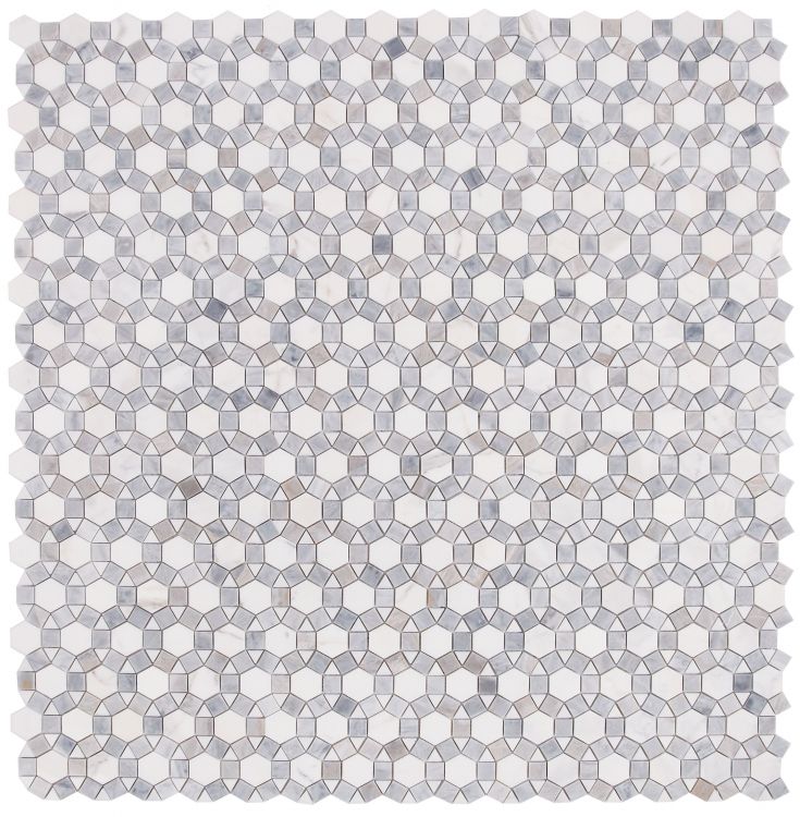 Circular | White, Grey, & Blue | Mosaic Sheet Tile | Walls, Interior Floors, & Showers
