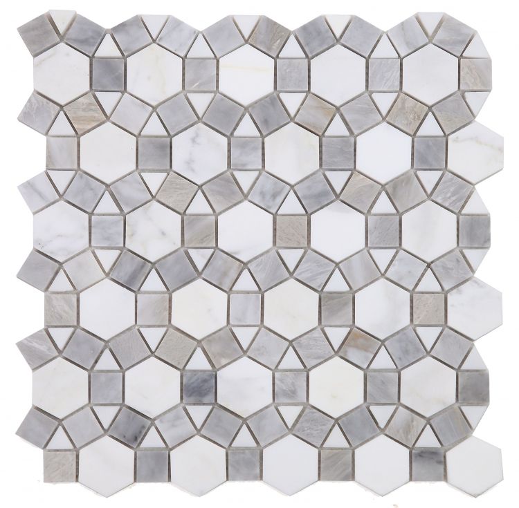 Circular | White, Grey, & Blue | Mosaic Sheet Tile | Walls, Interior Floors, & Showers