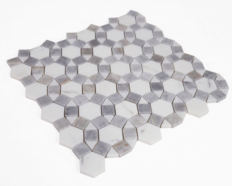Circular | White, Grey, & Blue | Mosaic Sheet Tile | Walls, Interior Floors, & Showers