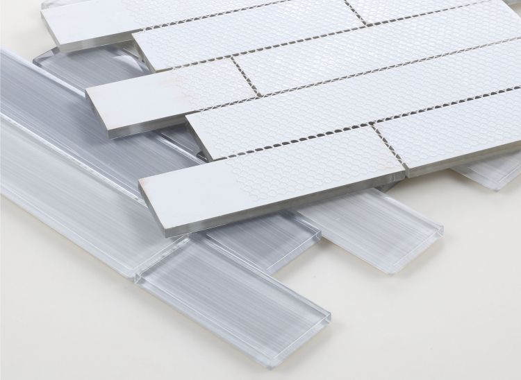 New | Subway Glass | Gray | Mosaic Sheet Tile | Walls, Shower Walls, Pools & Pool Liners