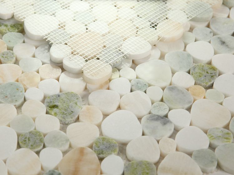 New | Pebble | Green, White, & Yellow | Mosaic Sheet Tile | Walls, Interior Floors & Showers