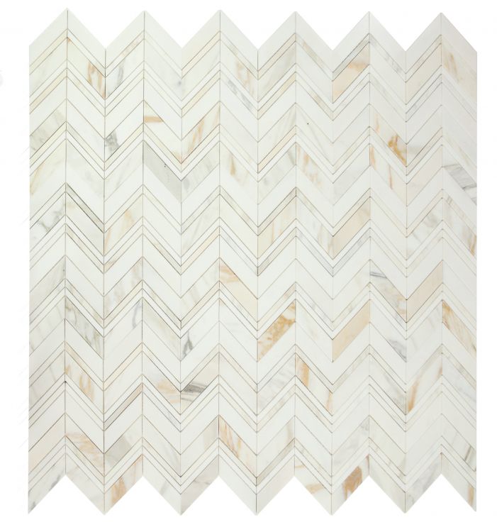 New | Herringbone | White & Gold | Mosaic Sheet Tile | Walls, Interior Floors & Showers