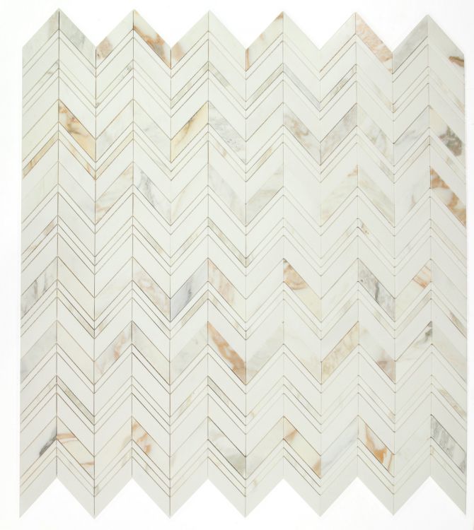New | Herringbone | White & Gold | Mosaic Sheet Tile | Walls, Interior Floors & Showers