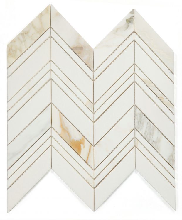 New | Herringbone | White & Gold | Mosaic Sheet Tile | Walls, Interior Floors & Showers