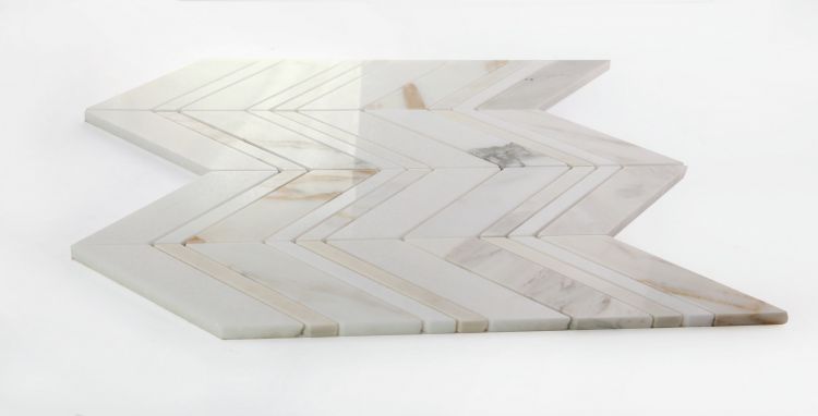 New | Herringbone | White & Gold | Mosaic Sheet Tile | Walls, Interior Floors & Showers
