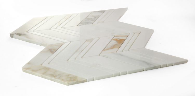 New | Herringbone | White & Gold | Mosaic Sheet Tile | Walls, Interior Floors & Showers